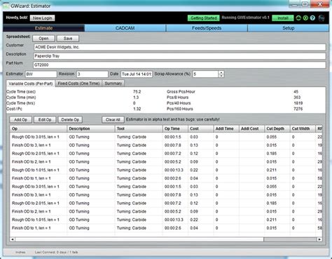 cnc estimating tools